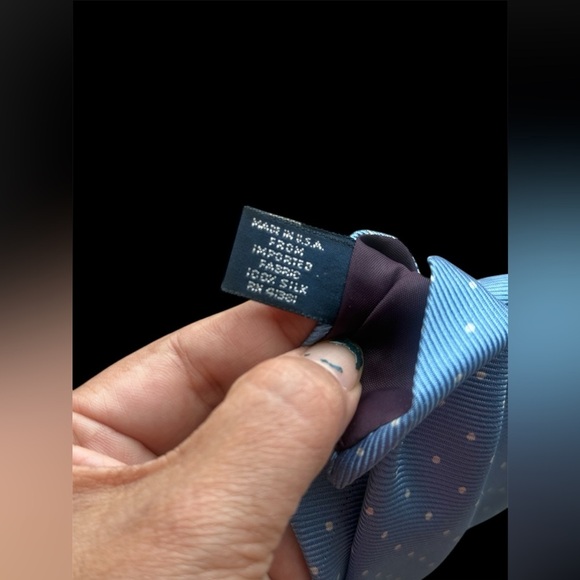 Vintage Polo Ralph Lauren Hand Made Silk Tie Blue / Silver Polka Dot - Picture 7 of 8